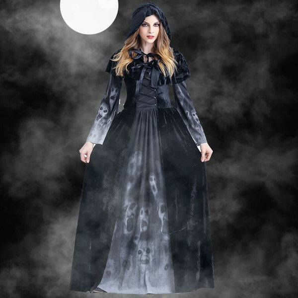 Women Halloween costumes Cosplay Costume Vintage Witch Long Sleeve Maxi Dress